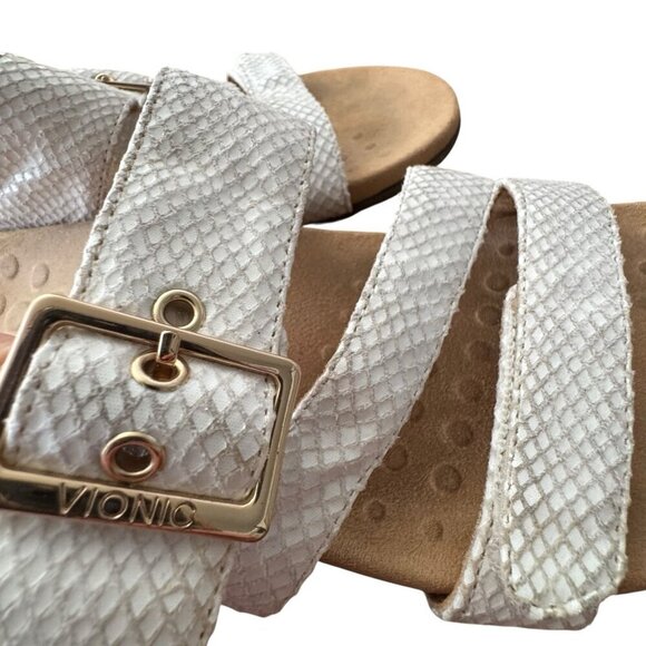 Vionic Skylar White Leather Faux Snakeskin Slip On Sandals Slides Buckle Size 10 - Picture 12 of 13